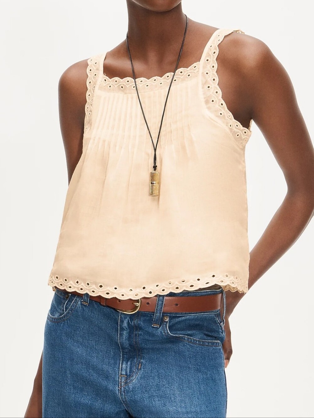 J. Crew Cream Eyelet-Trim Sleeveless Top